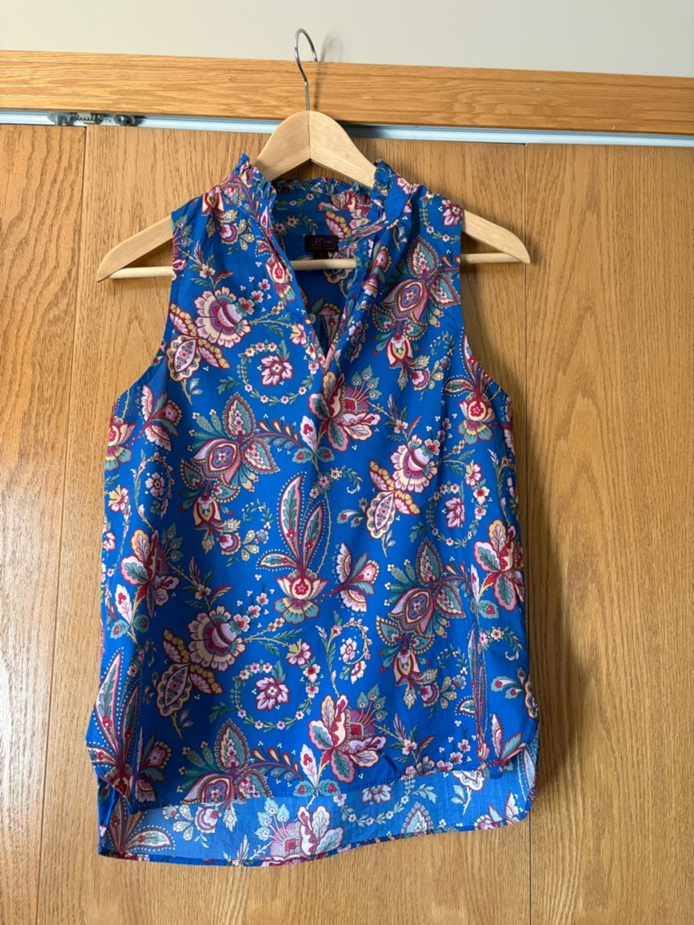 J. Crew Royal Blue Floral Paisley Sleeveless V-Neck Blouse